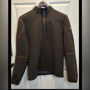 KUHL Thermokore 1/4 Zip Wool Blend Pullover Sweater Mens Large Brown FleeceLined